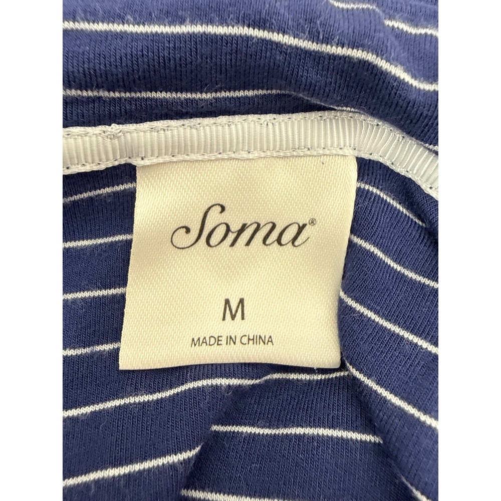 Soma Pajama Set Womens Medium Navy White Striped Short Sleeve Crop Pants #49 - Picture 6 of 7